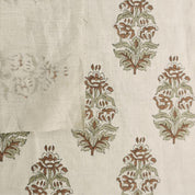 Hand Block Printed 100% Pure Linen Brown & Sage Green Floral Decorative Fabric for Farmhouse Decor - Sikander