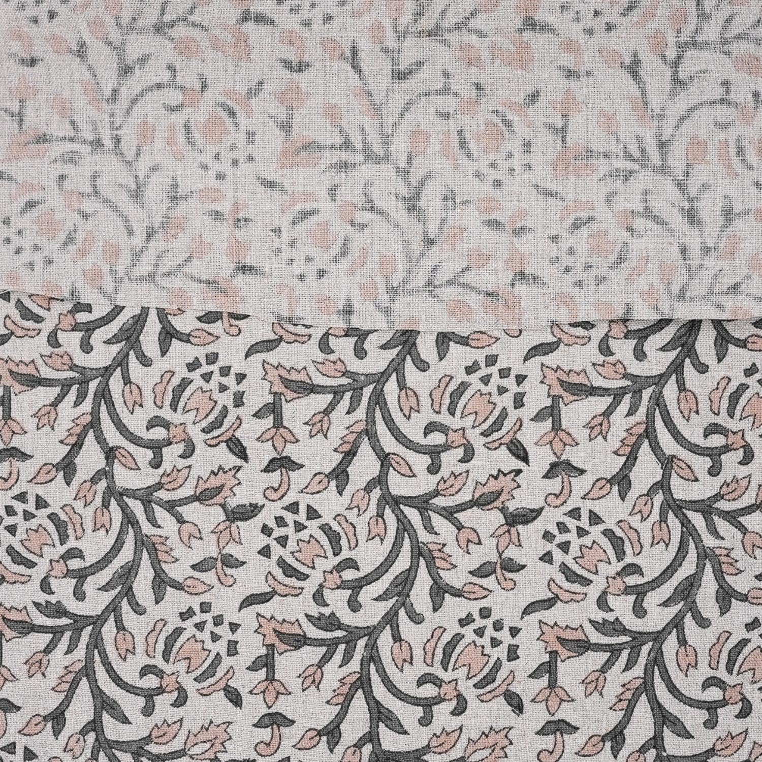 Handcrafted Gray Floral Cushion and Roman Shade Pure Linen Fabric for Farmhouse Decor - Suhana Bel