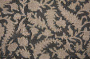 Handcrafted Block Printed Beige and Gray Floral in Thick Linen Fabric for Decorative Cushion Covers - Black Forest