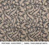 Handcrafted Block Printed Beige and Gray Floral in Thick Linen Fabric for Decorative Cushion Covers - Black Forest