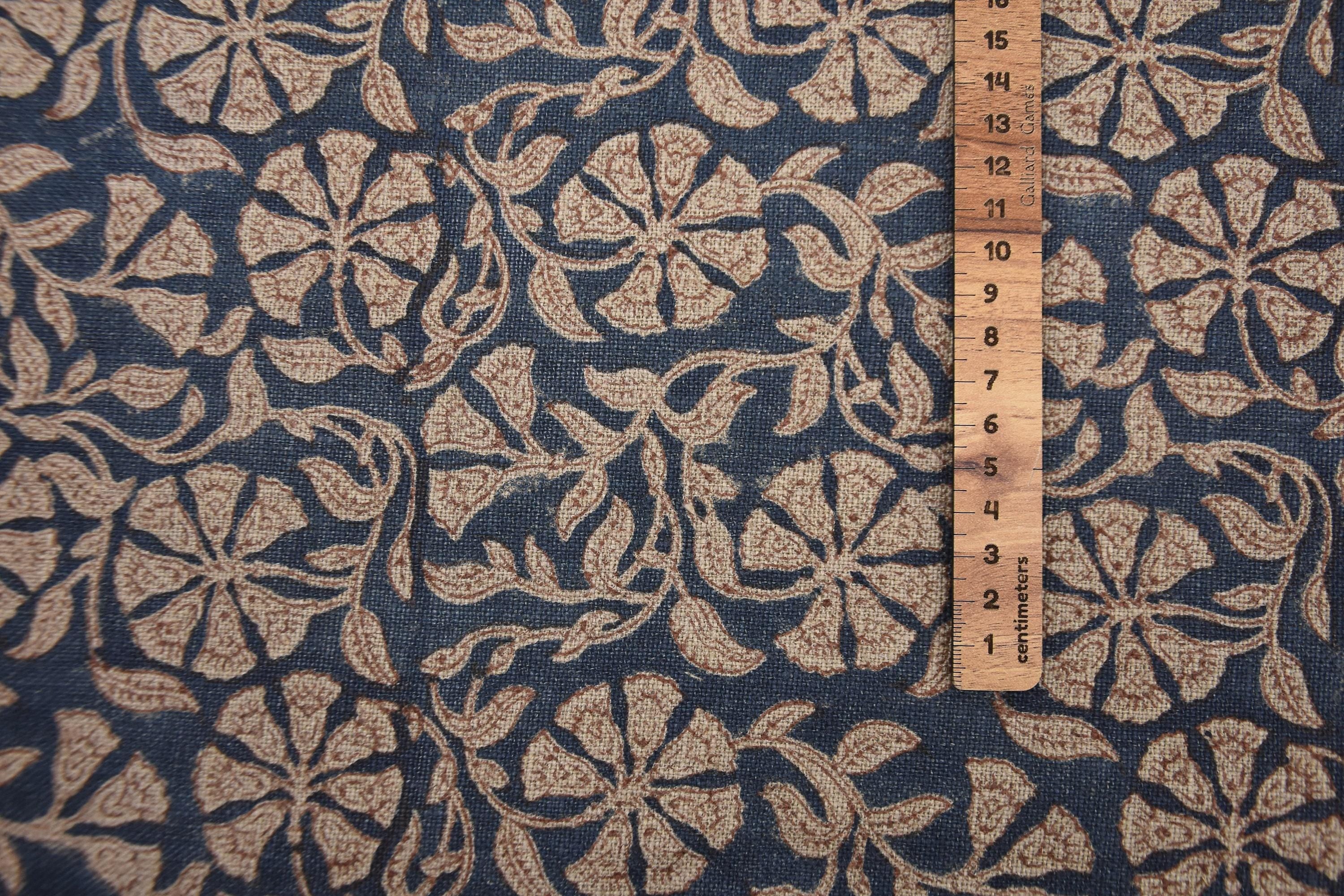 Linen Block Print Fabric 58 Inch Width Heavy Weight Linen Natural Base Color Curtains and Drapes Upholstery Handmade Art Pillow Covers Tablecloths and Runners Bedding Tote Bag Lampshades Napkins