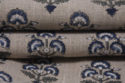 Handmade Black Olive and Charcoal Floral Block Printed Thick Linen Fabric 58" Wide for Decorative Pillows – Traffic Light