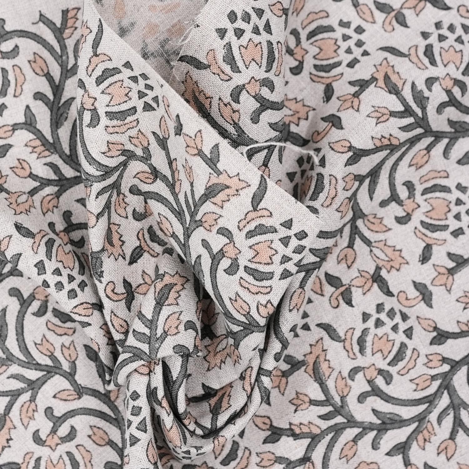 Handcrafted Gray Floral Cushion and Roman Shade Pure Linen Fabric for Farmhouse Decor - Suhana Bel