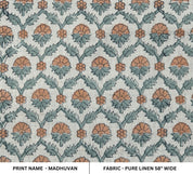 Linen Block Print Fabric 58 Inch Width Medium Weight Linen Natural Base With  Floral Color Curtains and Drapes Upholstery Pillow Covers Tablecloths and Runners Bedding Tote Bag Lampshades Napkins by Fabritual