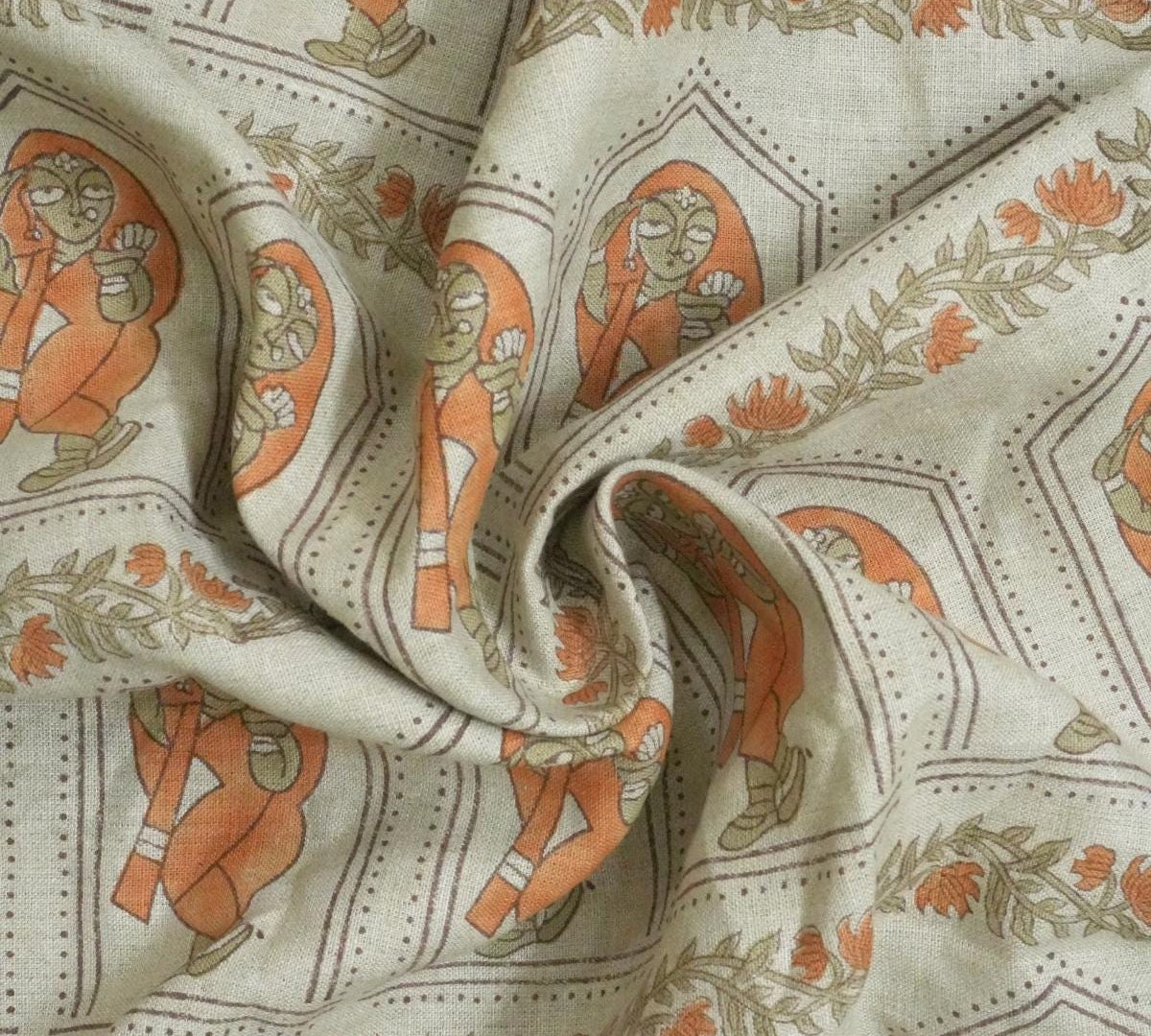 Artisan Block Printed Heavy Linen in Neutral Base, Perfect for Home Decor Projects Fabritual 58-Inch Linen Fabric with Botanical Block Print for Drapes and Cushion Covers Handcrafted Linen Block Print Fabric, Durable Material for Totes and Table Runners .