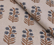 Linen Block Print Fabric 58 Inch Width Medium Weight Linen Natural Base Color Curtains and Drapes Upholstery Handmade Art Pillow Covers Tablecloths and Runners Bedding Tote Bag Lampshades Napkins by Fabritual