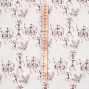 Handcrafted Dhun Print in Beige and Brown on Pure Linen Sofa Cushion Cover Fabric