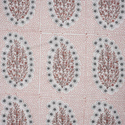 Indian Ancient Block Print Window Curtain Fabric on Natural Linen with Brown and Gray Floral - Vatika Design