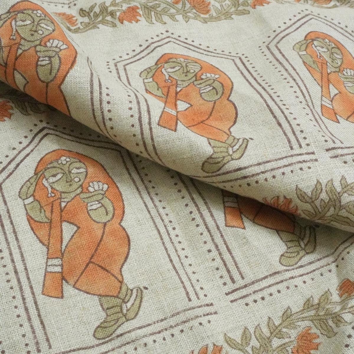 Heavy Linen with Artistic Block Print, Suitable for Eco-Friendly Decor Projects Block Printed Linen Fabric with 58-Inch Width, Natural Texture for Bedding and Bags Vintage-Inspired Block Printed Linen Fabric for Upholstery and Bed Covers Eco-Friendly Linen Fabric with Block Print, Great for Custom Decor Pieces .