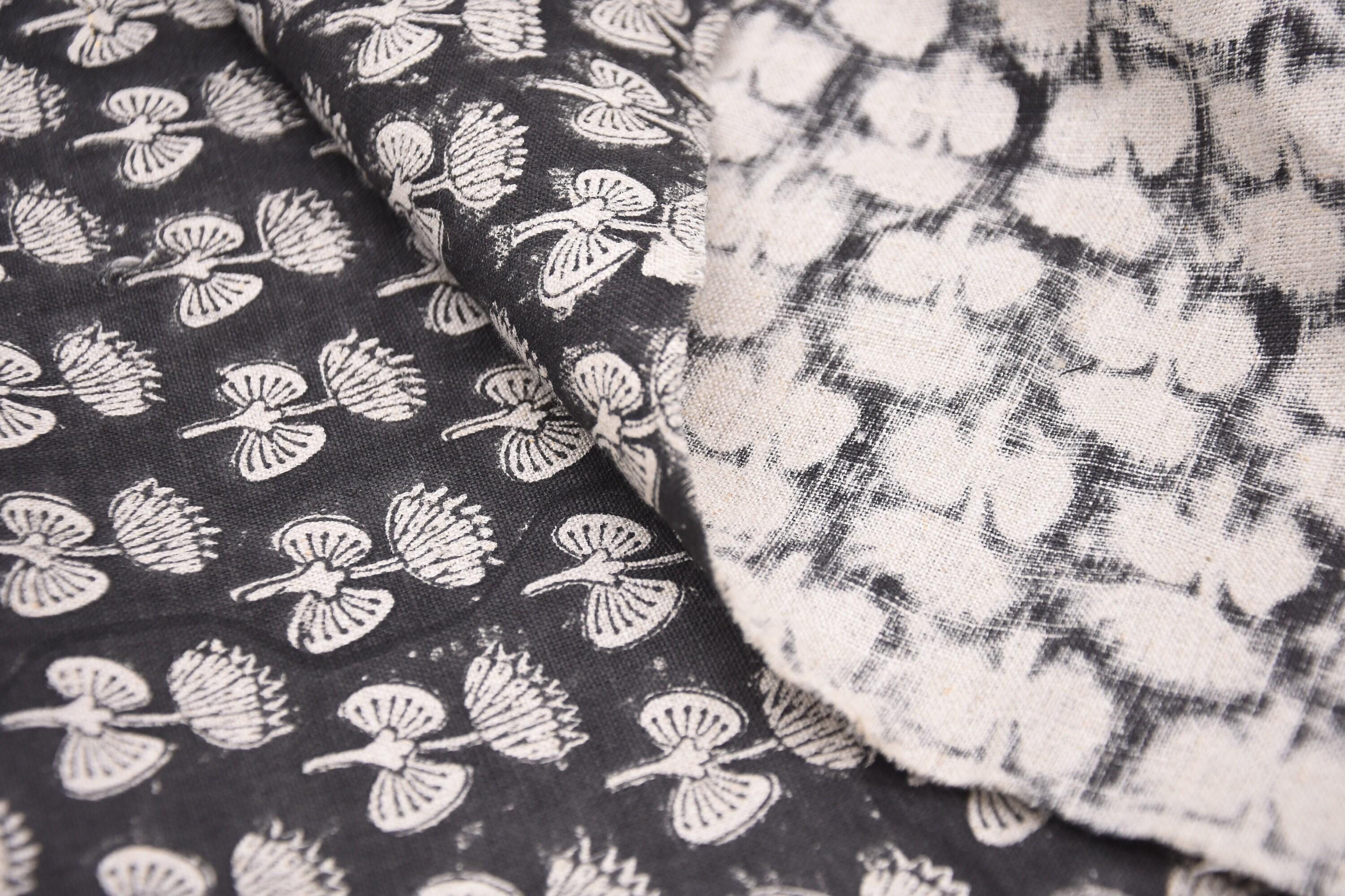 Natural Linen Fabric for Bohemian Table and Living Room Accents, 58-Inch Pure Linen with Block Prints for Upholstery and Decor, Handmade Linen Fabric in Earthy Tones for Home Styling, Pure Linen Upholstery Fabric for Boho Sofas and Chairs, Rustic Boho Linen for Handmade Curtains and Tablecloths.