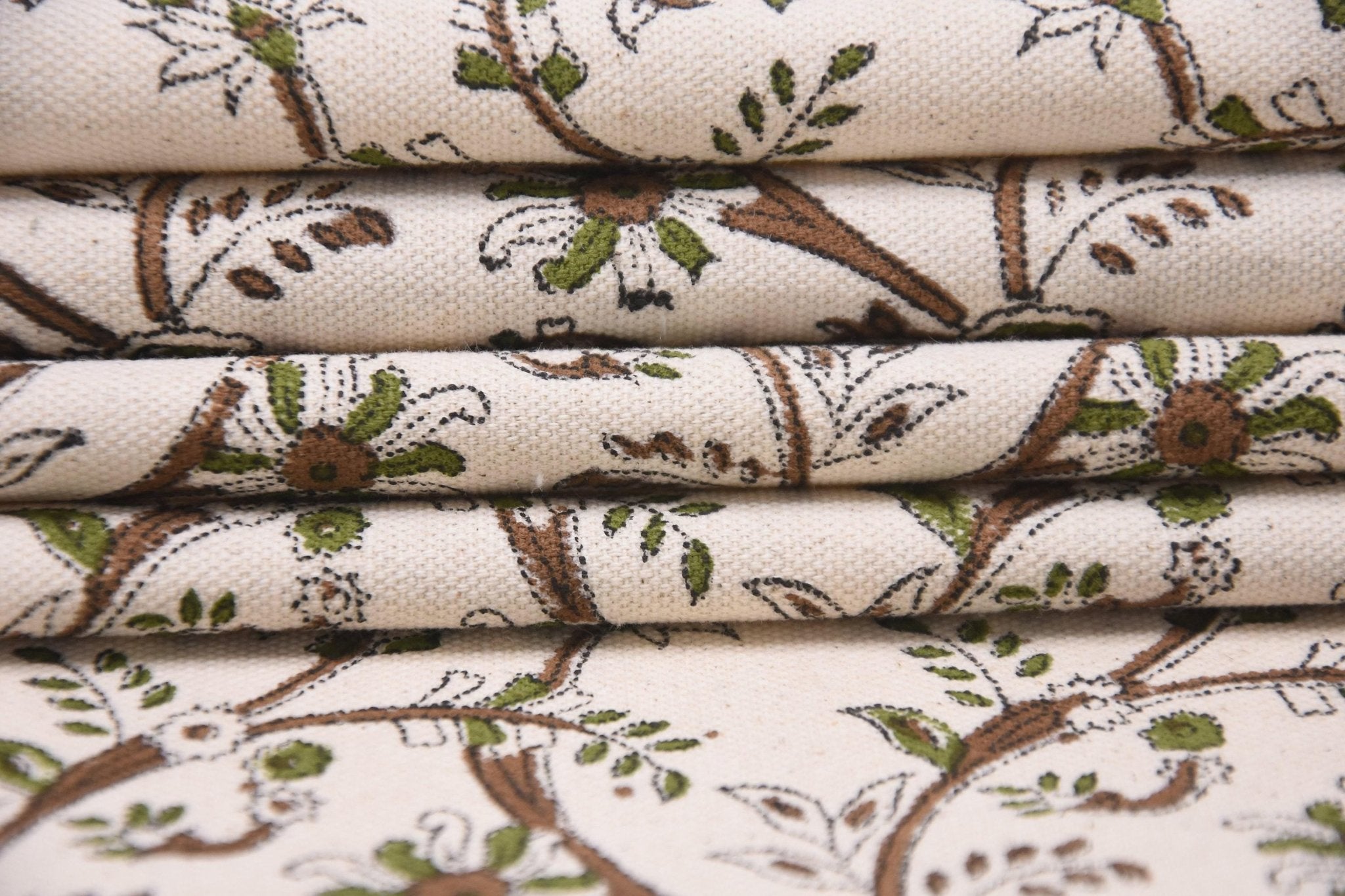 Cotton Block Print Fabric 50 Inch Width Medium Weight Duck Canvas Beige Base Color Curtains and Drapes Pillow Covers Tablecloths and Runners Bedding Tote Bag Napkins by Fabritual