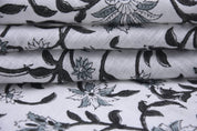 Handcrafted Printed Pure White Linen Gray Floral Throw Boho Fabric for Crop Tops & Dungarees – ARADHNA