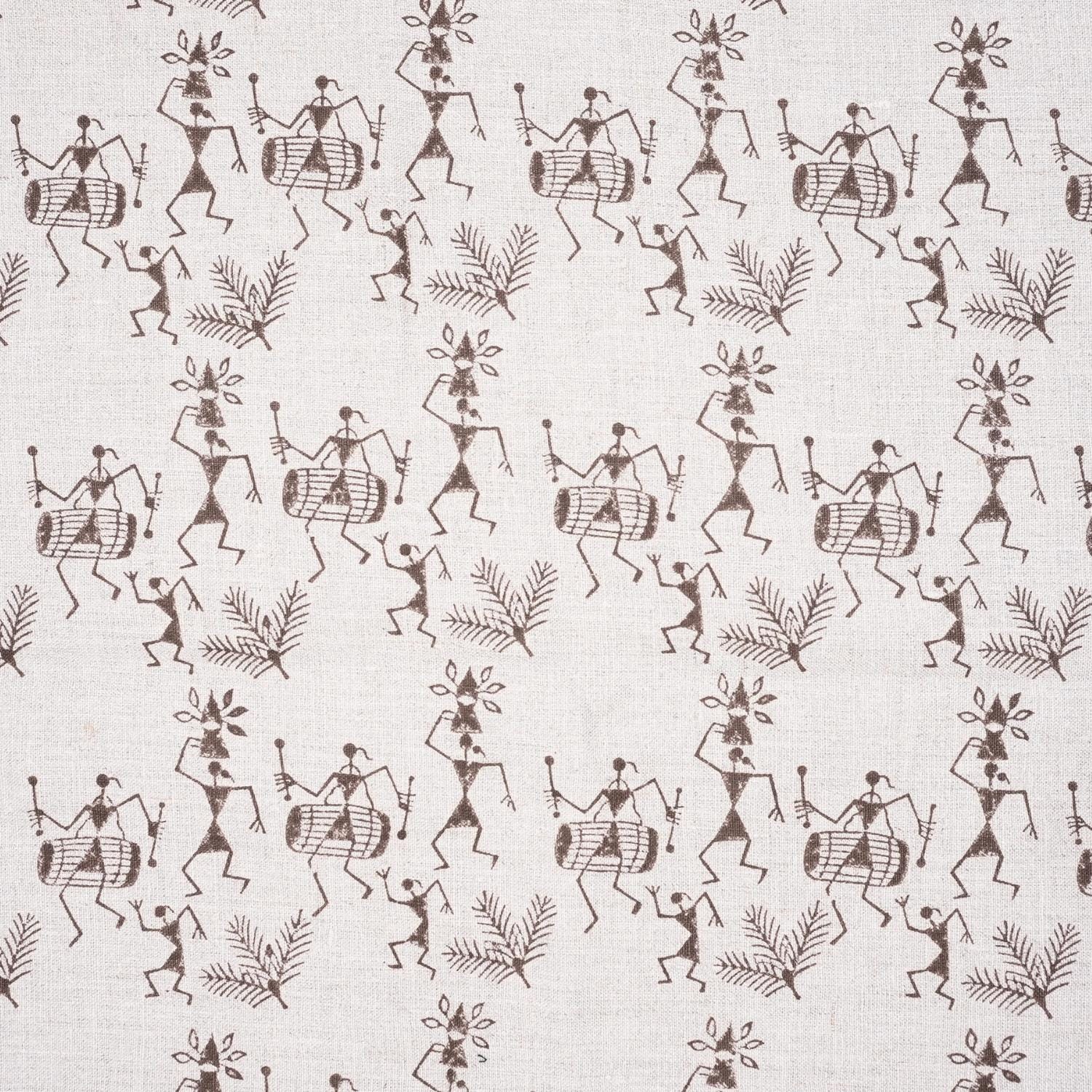 Handcrafted Dhun Print in Beige and Brown on Pure Linen Sofa Cushion Cover Fabric