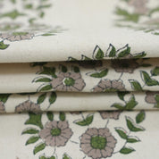 Hand-Stamped Block Printed Beige and Green Floral Duck Canvas Fabric for Curtains & Window Treatments – ANARKALI