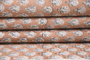 Duck Canvas 50" Wide Hand Block Printed Brown Mini Floral Fabric for Pillow Covers - MOGRA PHOOL