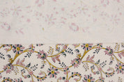 Decorative floral border with pink and yellow flowers on a light background