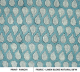 Indian Hand Block Blue and Gray Floral Fabric on Soft Linen Blend - Panchi Design