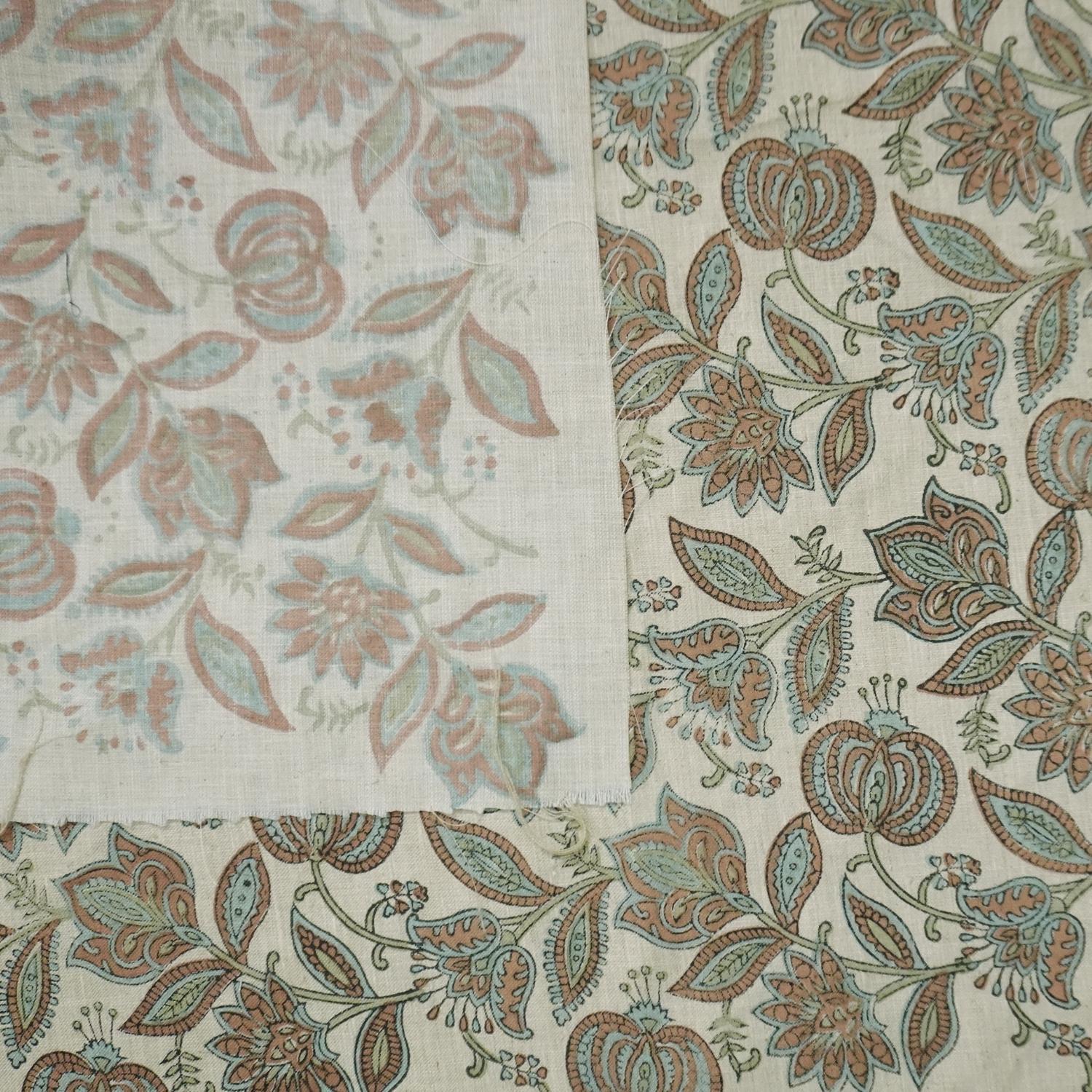 Linen Block Print Fabric Linen Blend 58 Inch Width Light Weight Linen Natural Base Color Upholstery Handmade Art Pillow Covers Tablecloths and Runners Bedding Tote Bag Lampshades Napkins by Fabritual