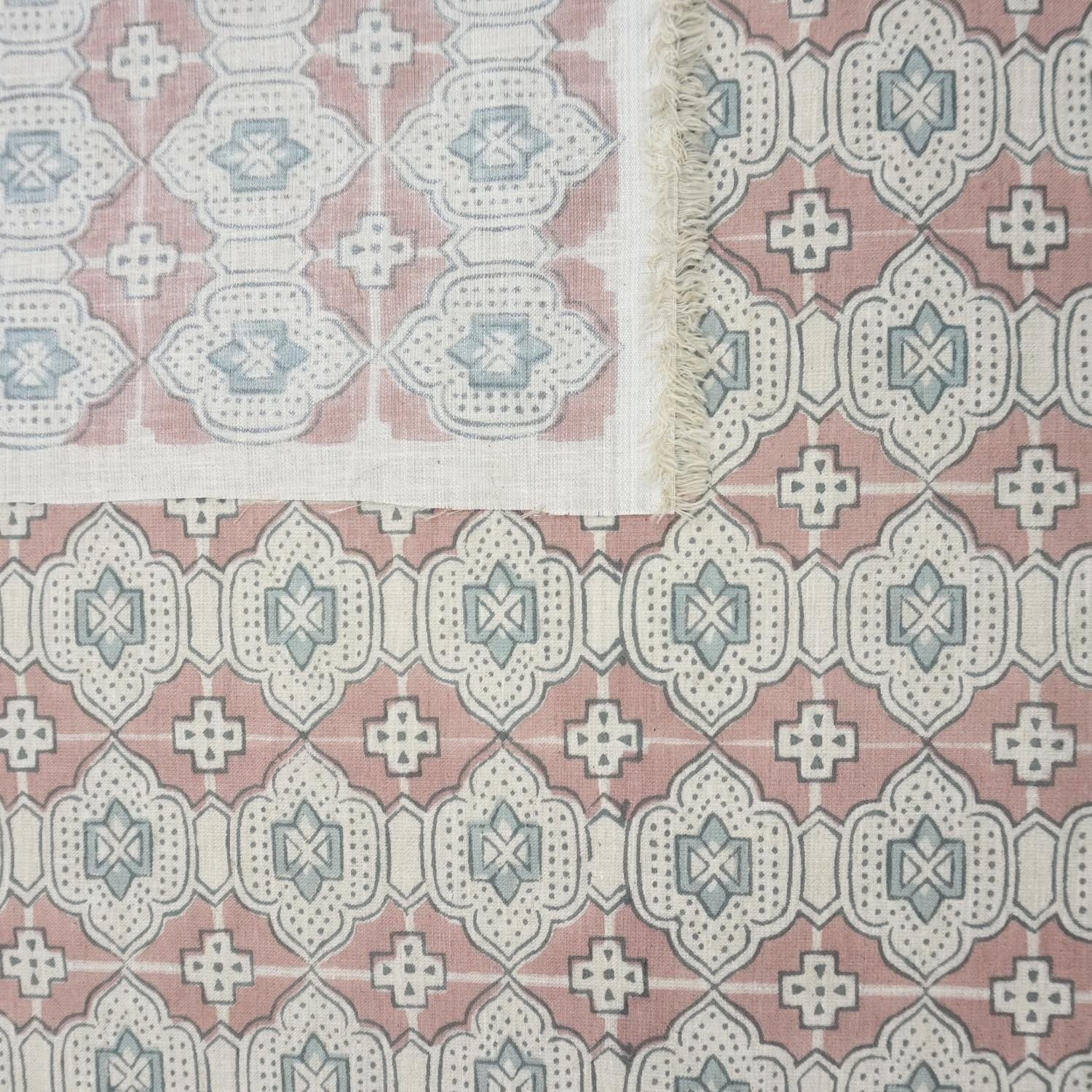 Linen Block Print Fabric Linen Blend 58 Inch Width Light Weight Linen Natural Base Color Curtains and Drapes Upholstery Handmade Art Pillow Covers Tablecloths and Runners Bedding Tote Bag Lampshades Napkins by Fabritual