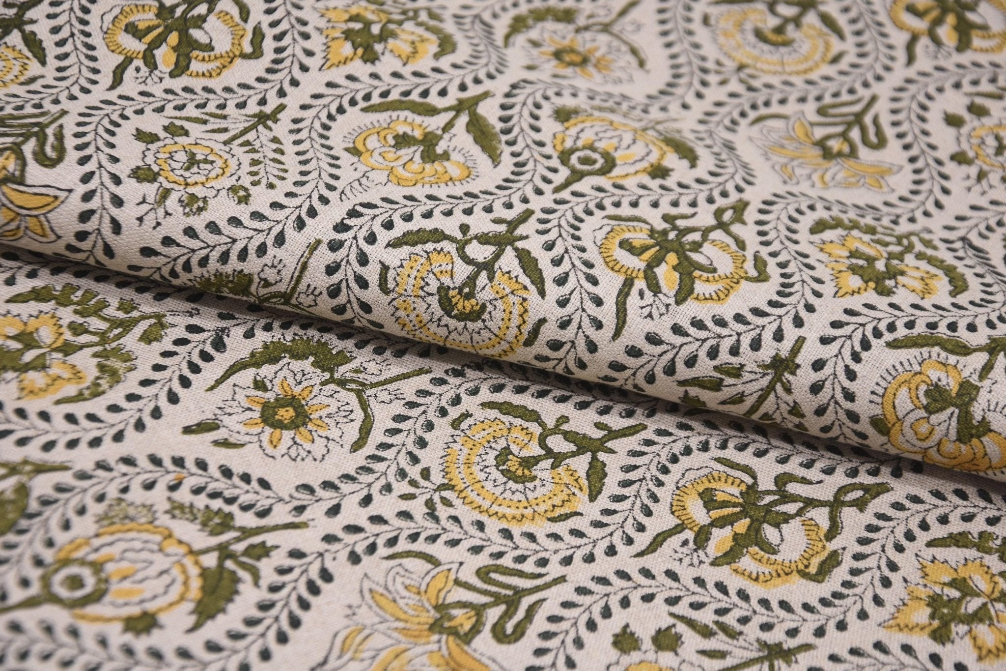 Close-up of Amarbel block print textile