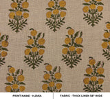 Indian Block Printed Throw Mustard & Green Floral Heavy Linen Fabric for Window Curtains & Pillow Covers - HJARA