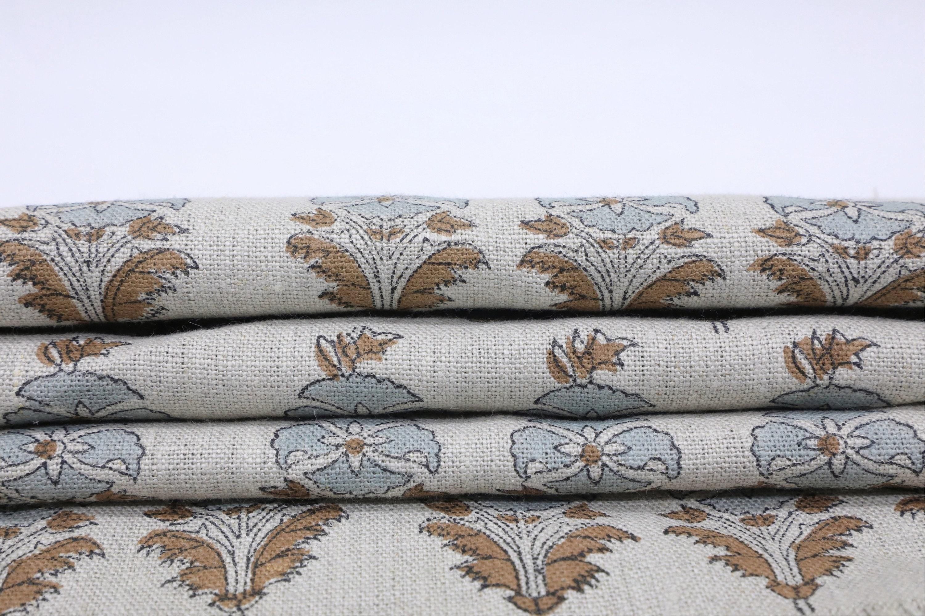 Linen Block Print Fabric 58 Inch Width Heavy Weight Linen Natural Base Color Curtains and Drapes Upholstery Handmade Art Bedding Tote Bag Lampshades Napkins by Fabritual