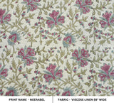 Indian Art Block Printed Viscose Linen Pink Rose & Granite Gray Floral Vine Fabric for Curtains, Sofa – NEERABEL