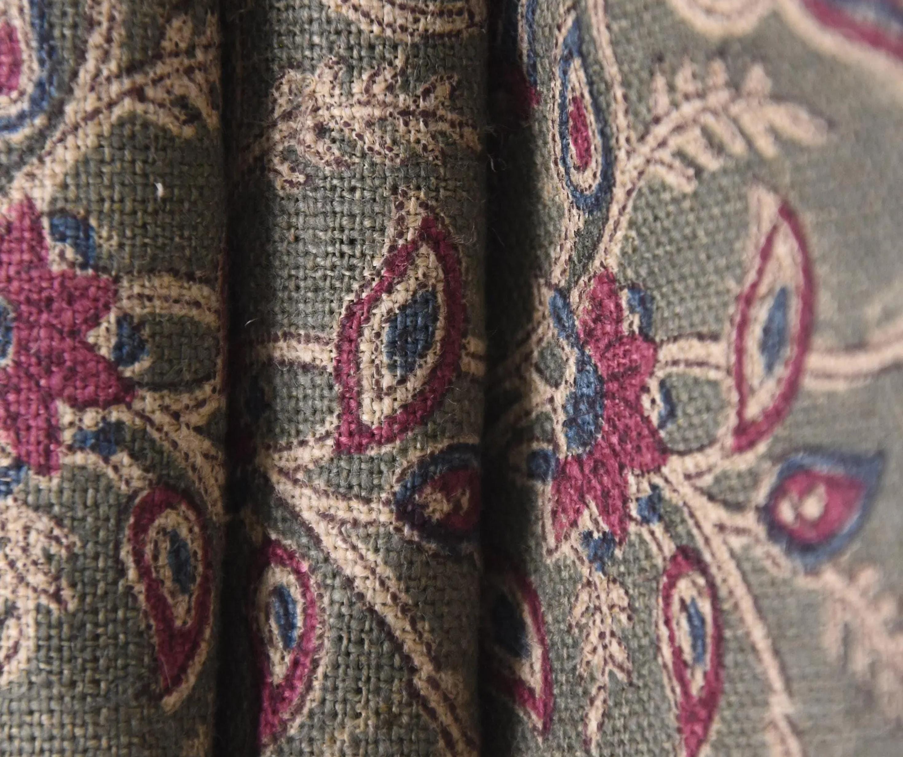 Linen Block Print Fabric 58 Inch Width Medium Weight Linen Natural Base Color Curtains and Drapes Upholstery Handmade Art Pillow Covers Tablecloths and Runners Bedding Tote Bag Lampshades Napkins by Fabritual