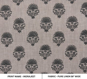Indian Gray Floral Handmade Artisan Block Printed 100% Pure Linen 58" Wide Fabric for Napkins – Indrajeet