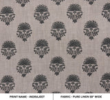 Indian Gray Floral Handmade Artisan Block Printed 100% Pure Linen 58" Wide Fabric for Napkins – Indrajeet