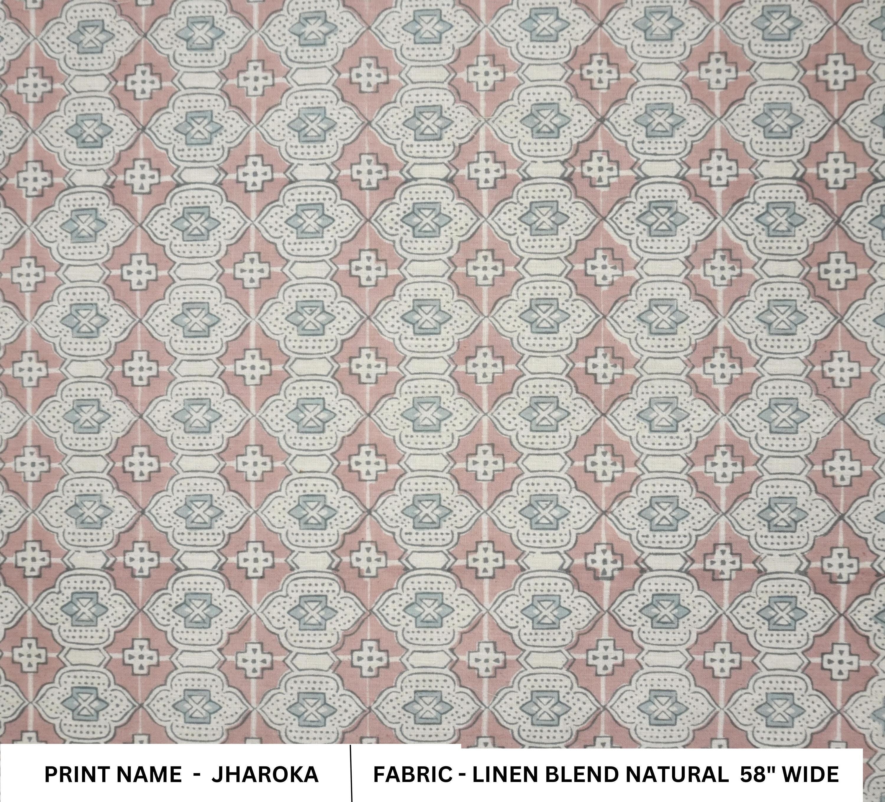 Linen Block Print Fabric Linen Blend 58 Inch Width Light Weight Linen Natural Base Color Curtains and Drapes Upholstery Handmade Art Pillow Covers Tablecloths and Runners Bedding Tote Bag Lampshades Napkins by Fabritual