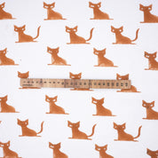 Indian Hand Block Brown Cat Print on Thick Cotton White Decortive Home Decor Fabric