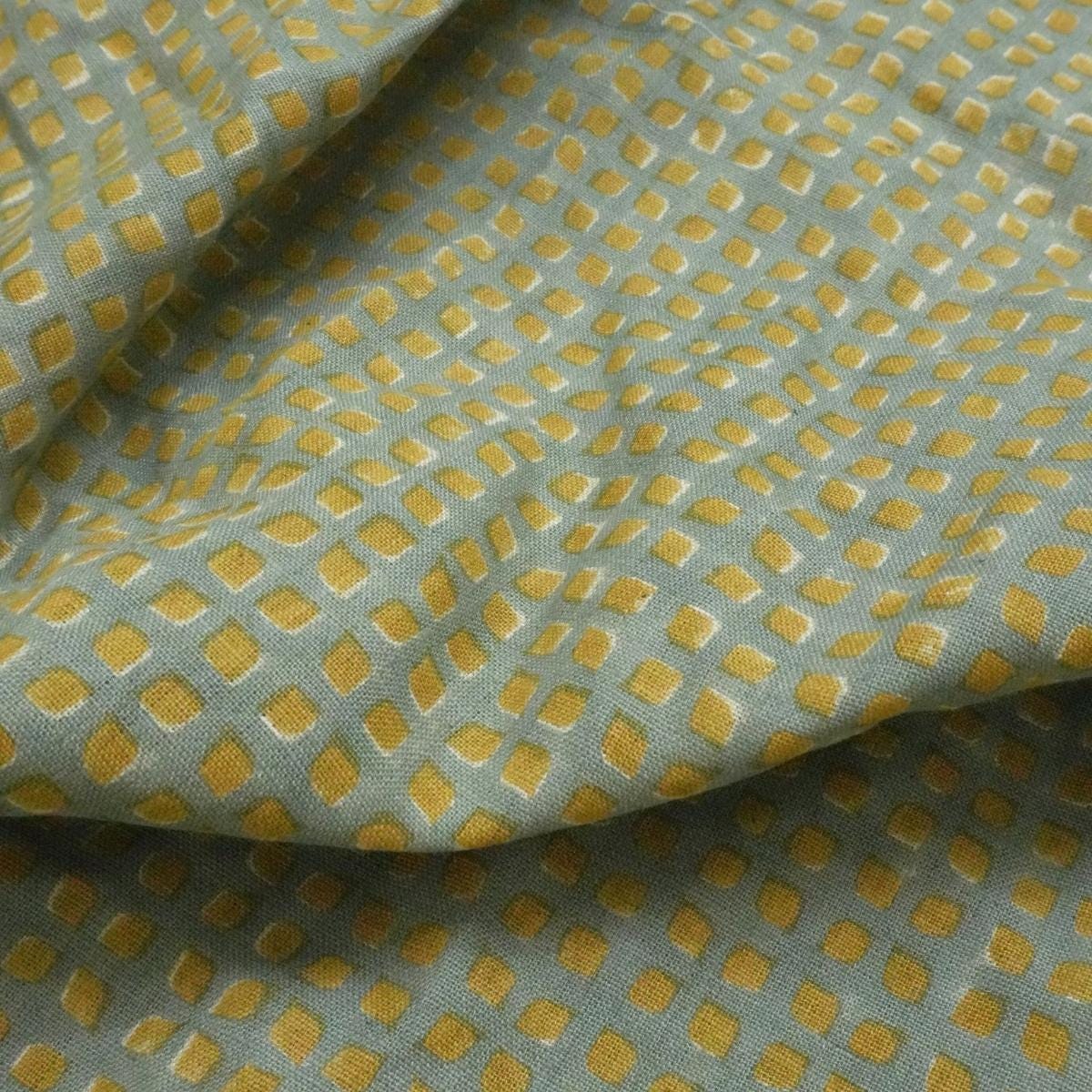 Natural Base Block Printed Linen, Versatile for DIY Decor and Upholstery Rustic Heavy Linen Fabric with Traditional Block Prints for Drapery and Accent Pillows Block Printed Linen Fabric with 58-Inch Width .