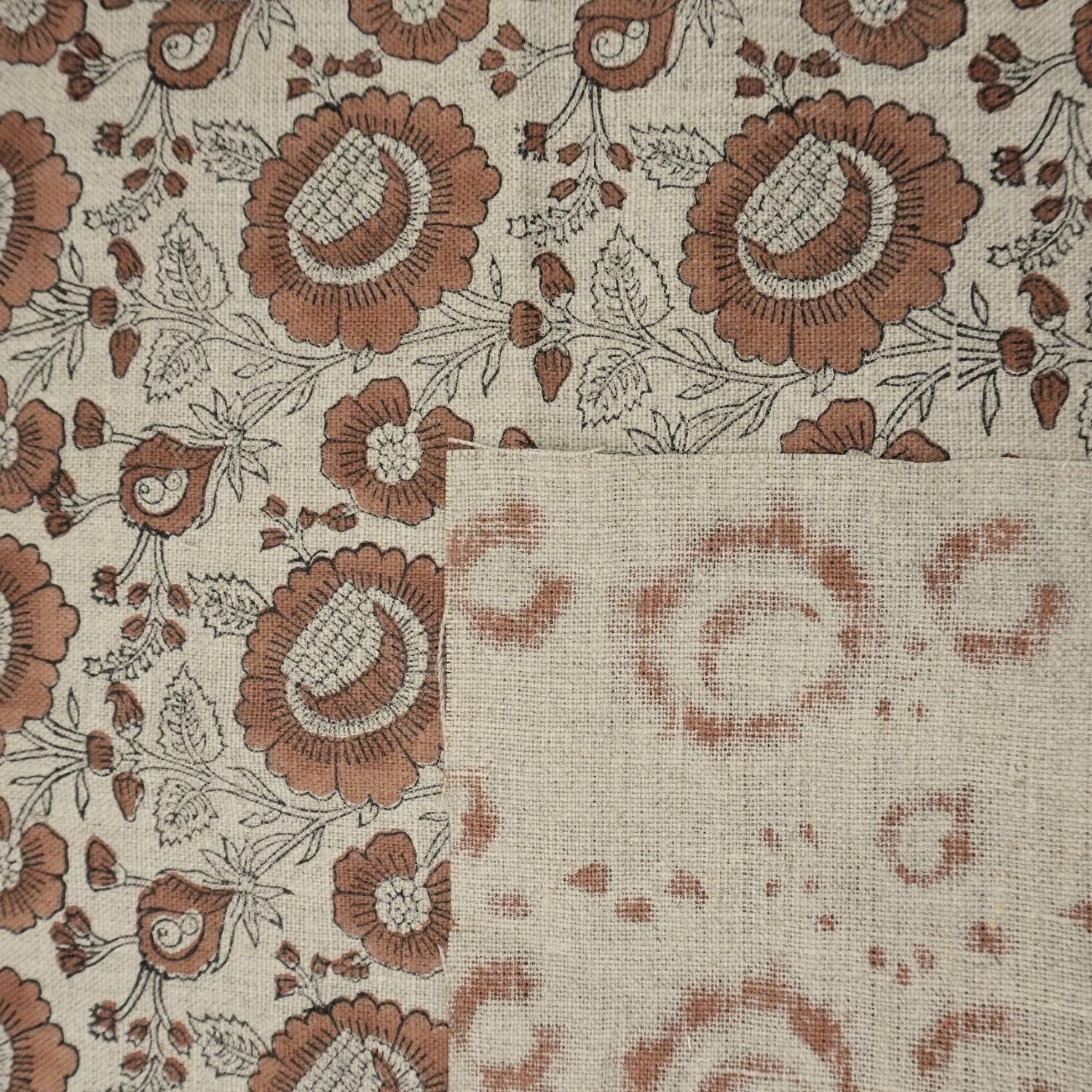 Linen Block Print Fabric 58 Inch Width Heavy Weight Linen Natural Base Color Curtains and Drapes Upholstery Handmade Art Tablecloths and Runners Bedding Tote Bag Lampshades Napkins by Fabritual