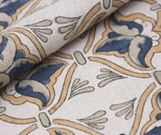 Linen Block Print Fabric 58 Inch Width Medium Weight Linen Natural Base Color Curtains and Drapes Upholstery Handmade Art Pillow Covers Tablecloths and Runners Bedding Tote Bag Lampshades by Fabritual