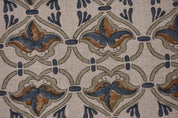 Linen Block Print Fabric 58 Inch Width Heavy Weight Linen Natural Base Color Curtains and Drapes Upholstery Handmade Art Pillow Covers Tablecloths and Runners Bedding Tote Bag Lampshades Napkins