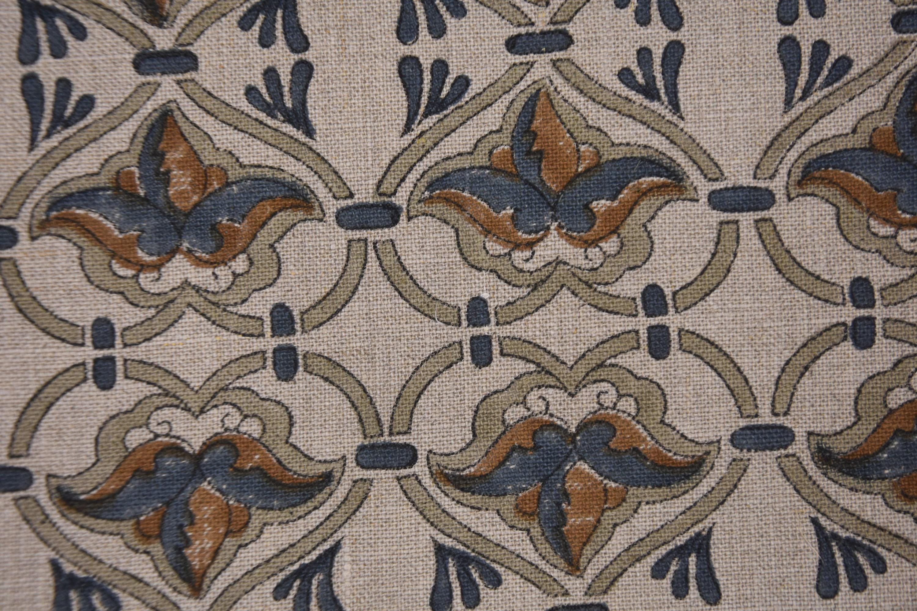 Linen Block Print Fabric 58 Inch Width Heavy Weight Linen Natural Base Color Curtains and Drapes Upholstery Handmade Art Pillow Covers Tablecloths and Runners Bedding Tote Bag Lampshades Napkins
