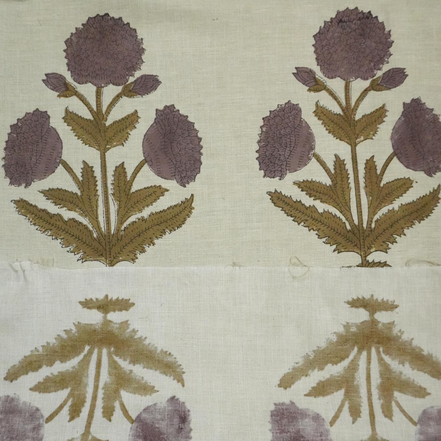 Linen Block Print Fabric Linen Blend 58 Inch Width Light Weight Linen Natural Base Color Curtains and Drapes Upholstery Handmade Art Pillow Covers Tablecloths and Runners Bedding Tote Bag Lampshades Napkins by Fabritual