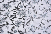 Handcrafted Printed Pure White Linen Gray Floral Throw Boho Fabric for Crop Tops & Dungarees – ARADHNA