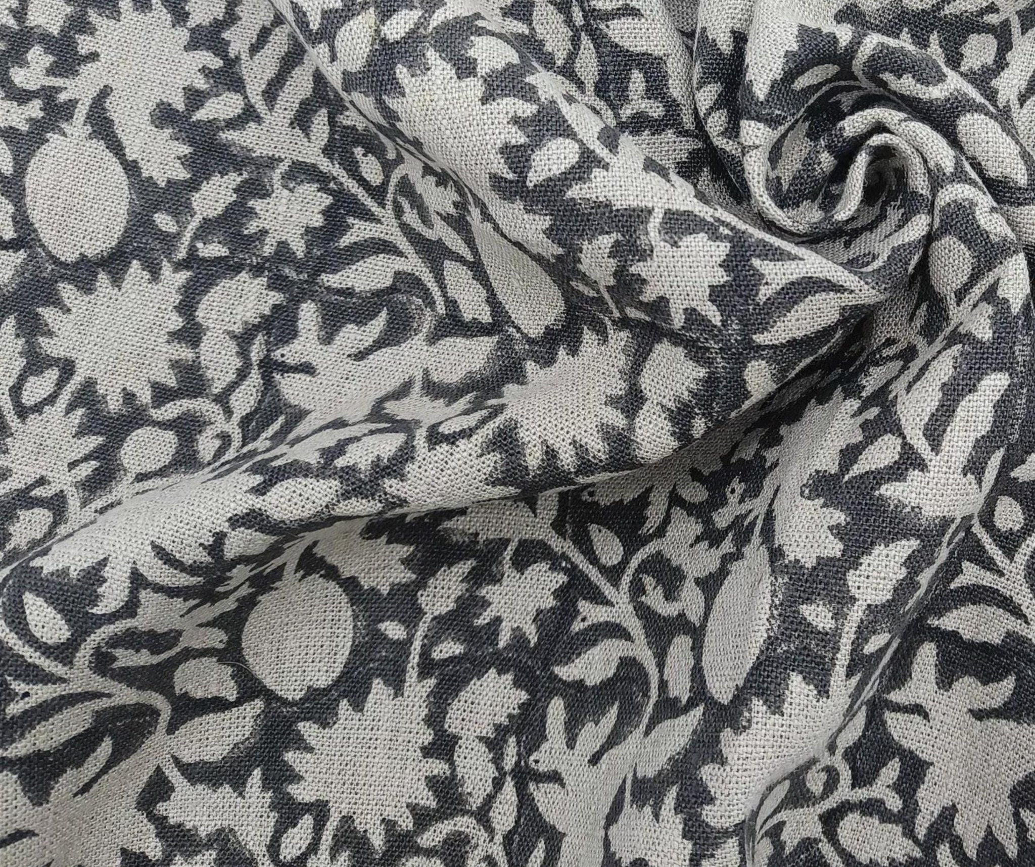 Linen Block Print Fabric 58 Inch Width Heavy Weight Linen Natural Base Color Curtains and Drapes Upholstery Handmade Art Pillow Covers Tablecloths and Runners Bedding Tote Bag Napkins by Fabritual