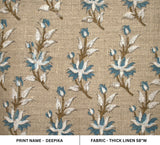 Indian Handblock Printed Custom Bluish and Brown Floral Thick Linen Fabric - DEEPIKA