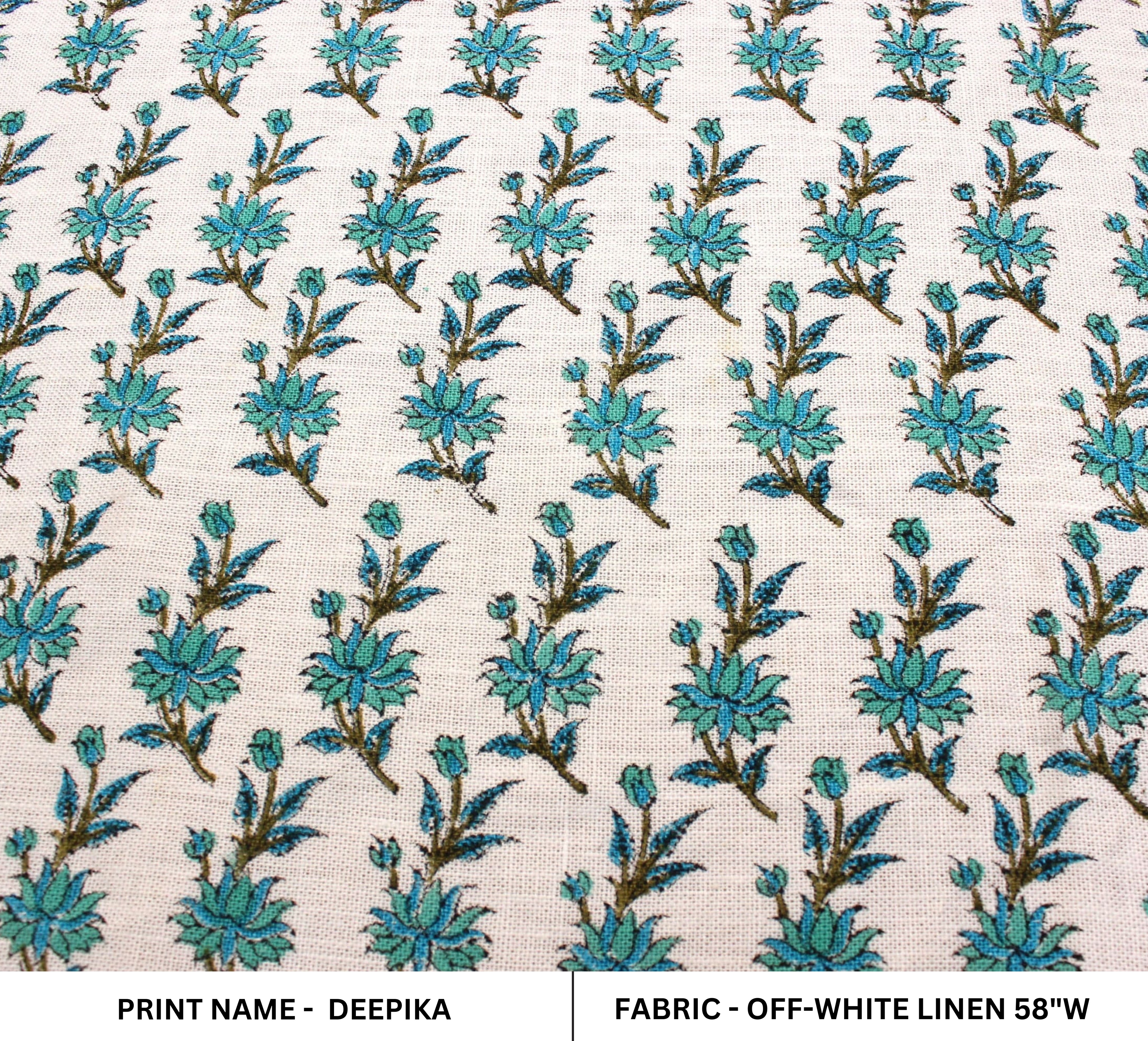 Block Print off white Linen 58" Wide, Genuine Fabric, Curtain Cover, Floral, Indian Cushion Cover - Deepika