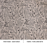 Hand Block Print pure linen Fabric Deer Forest