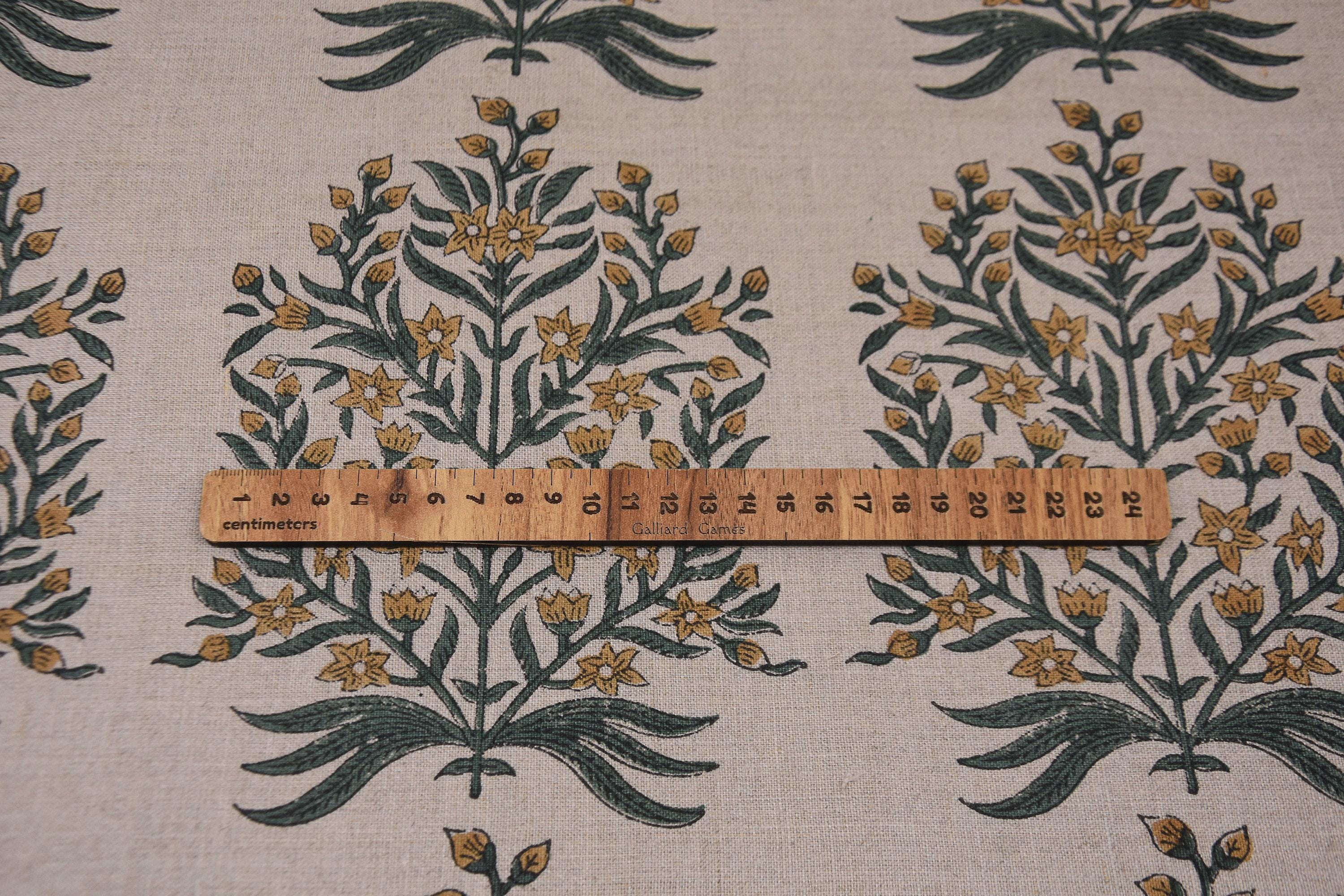 Linen Block Print Fabric 58 Inch Width Medium Weight Linen Natural Base Color Curtains and Drapes Upholstery Handmade Art Pillow Covers Tablecloths and Runners Bedding Tote Bag Lampshades Napkins by Fabritual