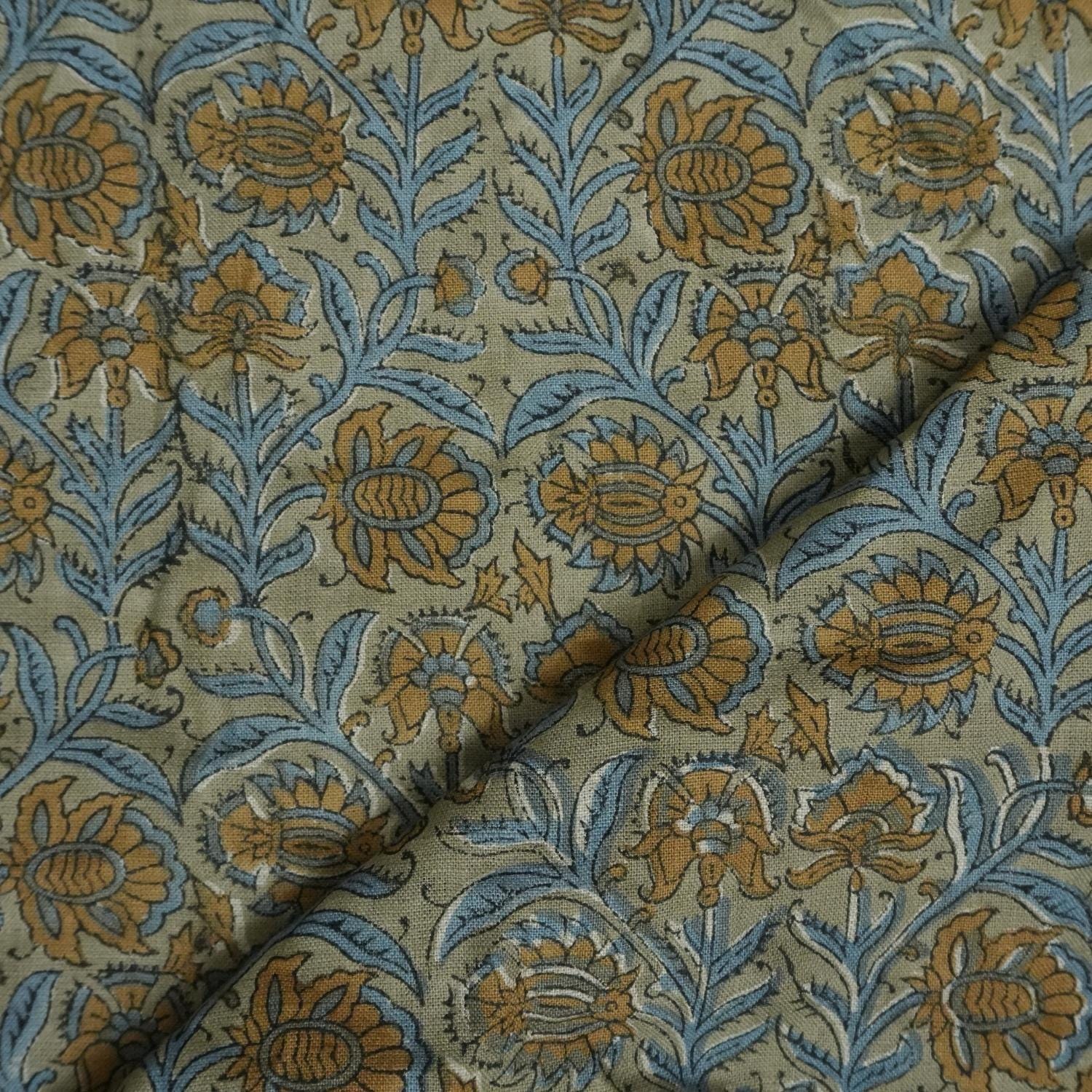 Linen Block Print Fabric 58 Inch Width Medium Weight Linen Natural Base Color Curtains and Drapes Handmade Art Pillow Covers Tablecloths and Runners Bedding Tote Bag Lampshades Napkins by Fabritual