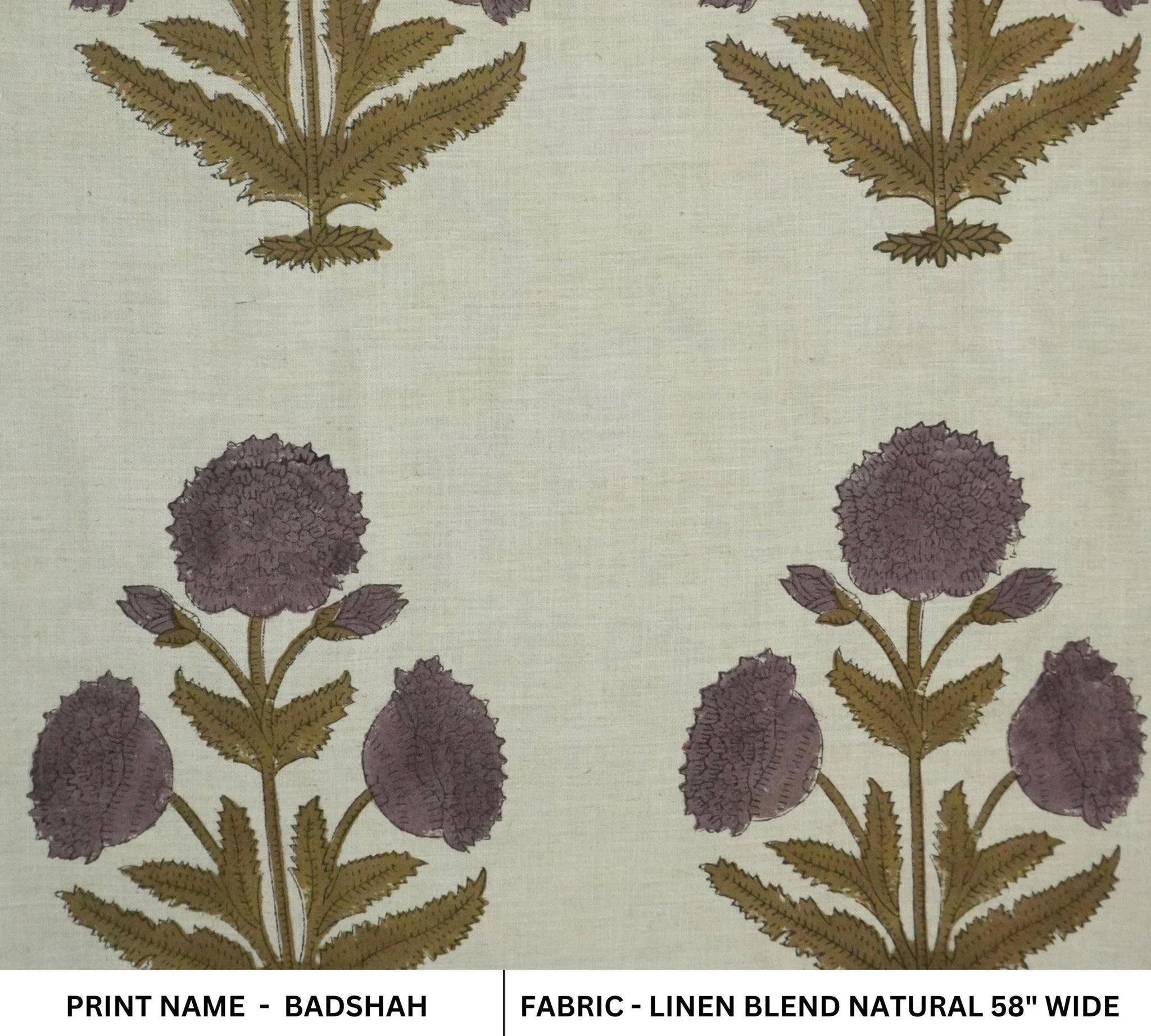 Linen Block Print Fabric Linen Blend 58 Inch Width Light Weight Linen Natural Base Color Curtains and Drapes Upholstery Handmade Art Pillow Covers Tablecloths and Runners Bedding Tote Bag Lampshades Napkins by Fabritual