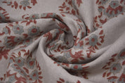 Indian Block Printed 100% Pure Linen Rust Brown & Pastel Blue Floral Fabric for Decorative Cushion Covers – Anarkali