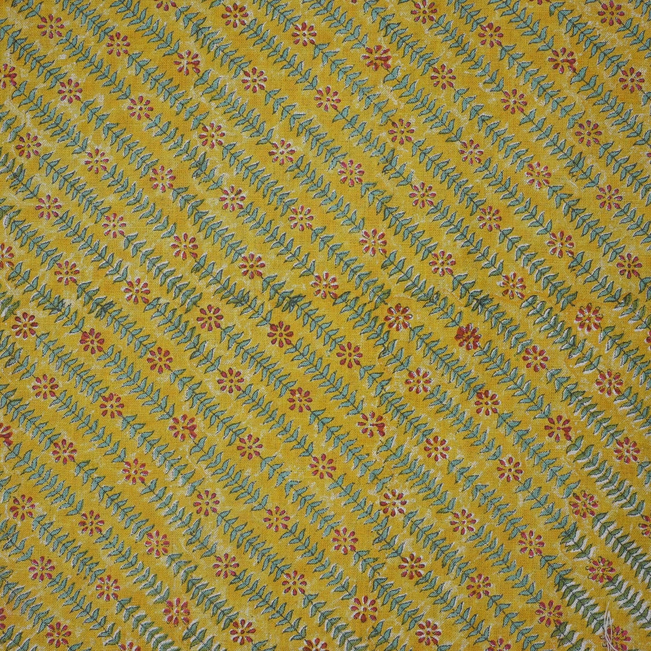 Handmade Boho Brown and Blue Floral Pure Linen Textiles Fabric for Farmhouse Decor with Taru Design