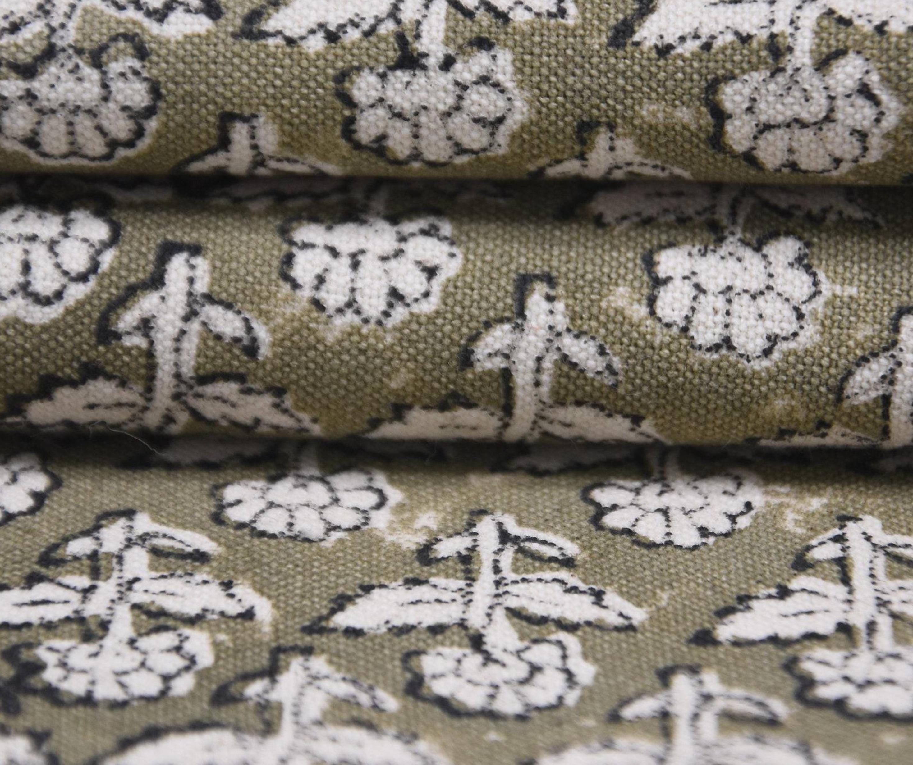 Cotton Block Print Fabric 50 Inch Width Medium Weight Duck Canvas Beige Base Color Curtains and Drapes Pillow Covers Tablecloths and Runners Bedding Tote Bag Lampshades Napkins by Fabritual
