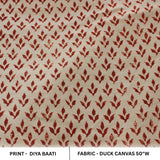 Handmade Throw MIni Red Floral Block Printed Duck Canvas Custom 50"W Fabric - DIYA BAATI
